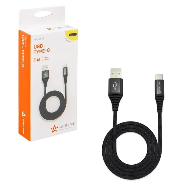 Кабель USB - Type-C 1м черный AIRLINE, ACHC25