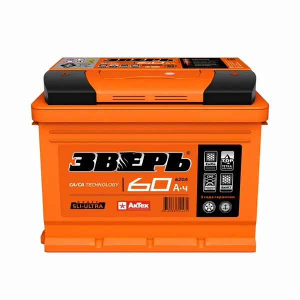 Аккумулятор ЗВЕРЬ 60А/ч 600A Обратная