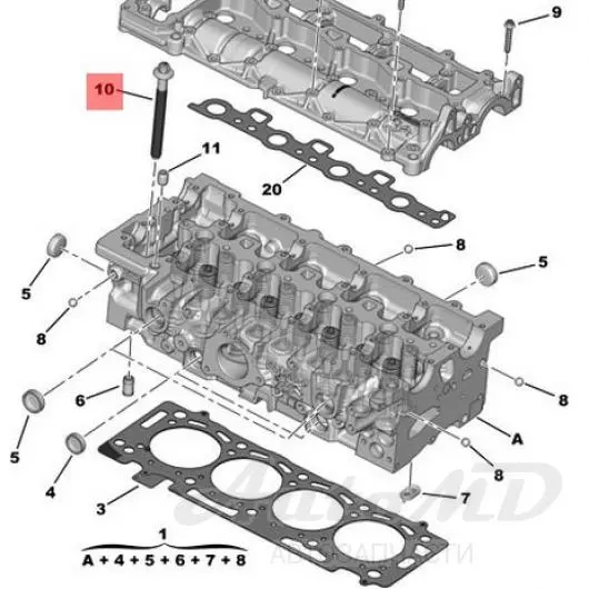 Болт ГБЦ 2.0 / 2.2 DW12 (требуется 10 шт)