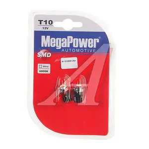 Лампа светодиодная 12V W5W T10 W2.1x9.5d 6000K блистер (2шт.) MEGAPOWER
