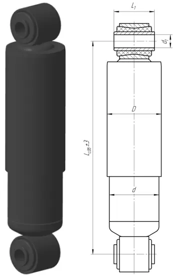 Амортизатор 160-330 20x55/20x55 0/0 BPW, SAF / БААЗ (МТМ) (А1-160/330.000)
