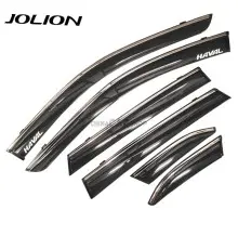 Дефлекторы 6 шт затемненные с хром полосой и лого Премиум для Jolion
