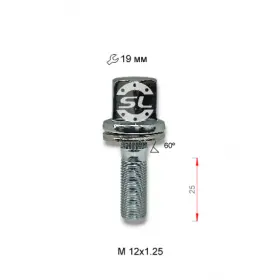 Болт колесный Starleks М12х1.25х25 с кольцом, ключ 19 мм, класс проч. 10.9 , хром для Peugeot