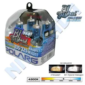 Лампа H4 POLARG B1 Hybrid Halogen Miracle White 4300k 135/125w P0874, M-64 (2шт.)